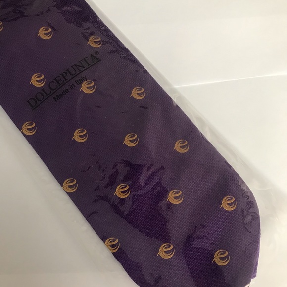 New Dolcepunta Italian Tie Purple & Gold Monogram Pattern Bridal Party Must Have - Picture 7 of 7